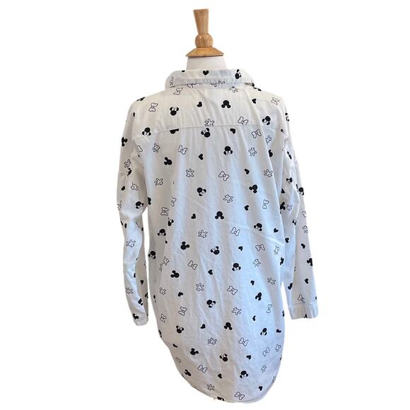 Disney Lightweight Flannel Black White Mickey Minnie 3/4 Sleeve Sleep Shirt L - Picture 4 of 11